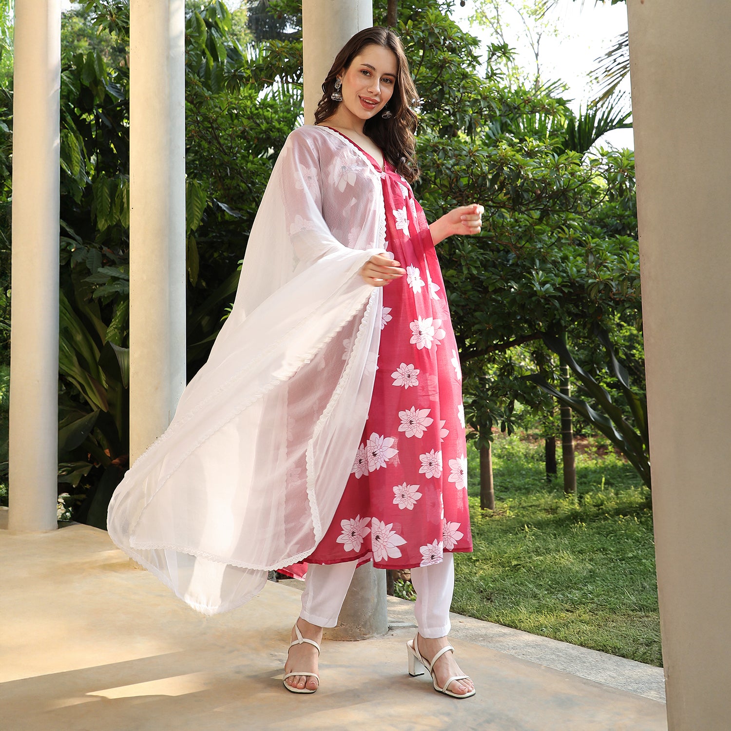 Water Lilies Kurta With Trousers And Dupatta