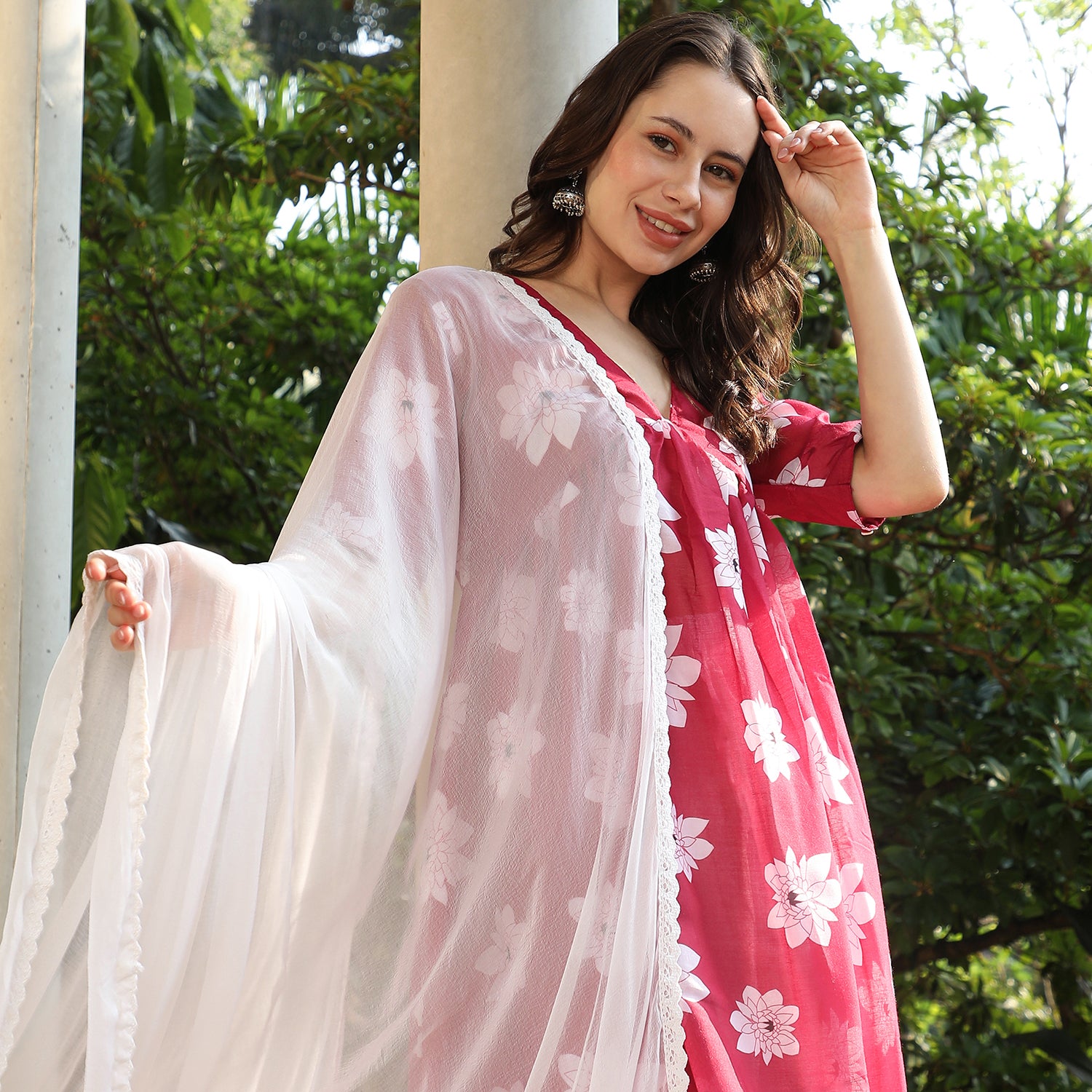 Water Lilies Kurta With Trousers And Dupatta
