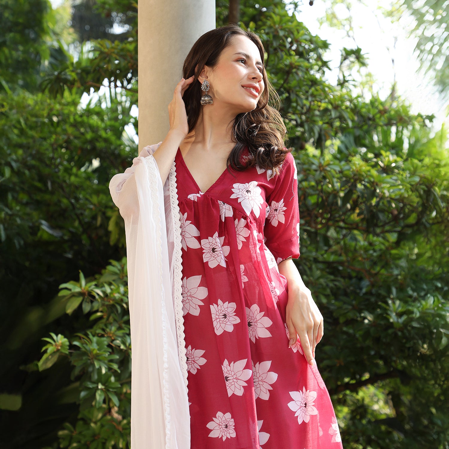 Water Lilies Kurta With Trousers And Dupatta