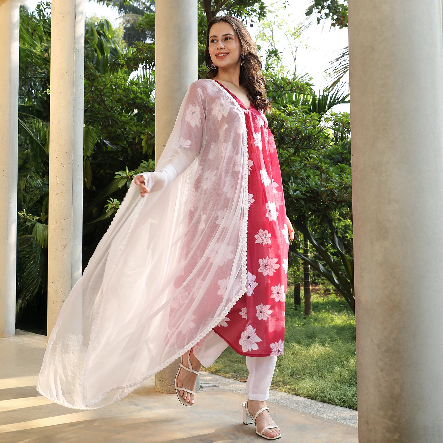 Water Lilies Kurta With Trousers And Dupatta