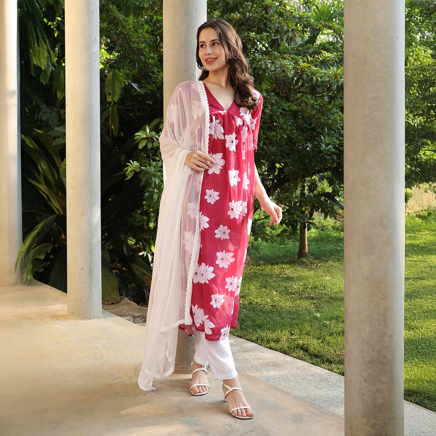 Water Lilies Kurta With Trousers And Dupatta