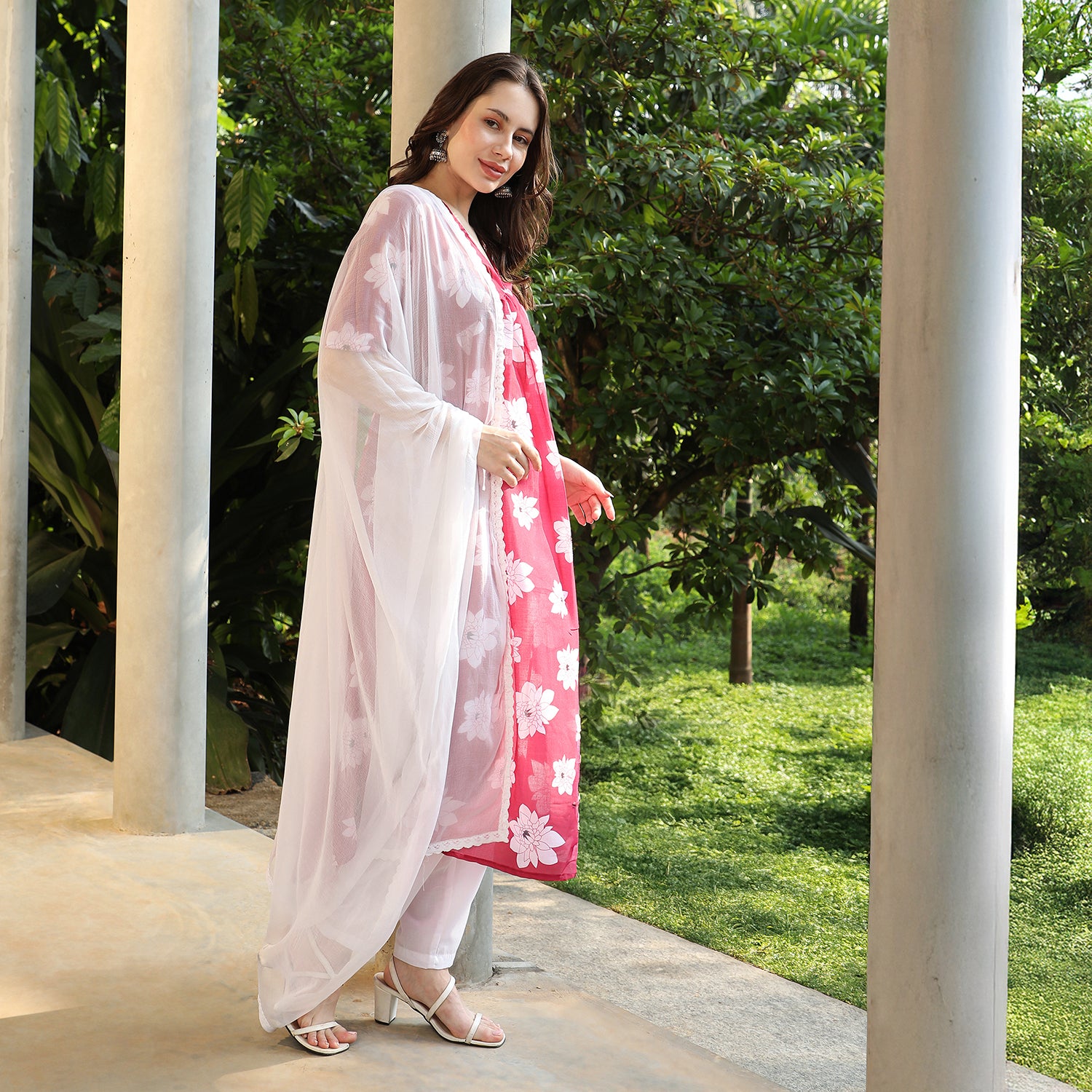 Water Lilies Kurta With Trousers And Dupatta
