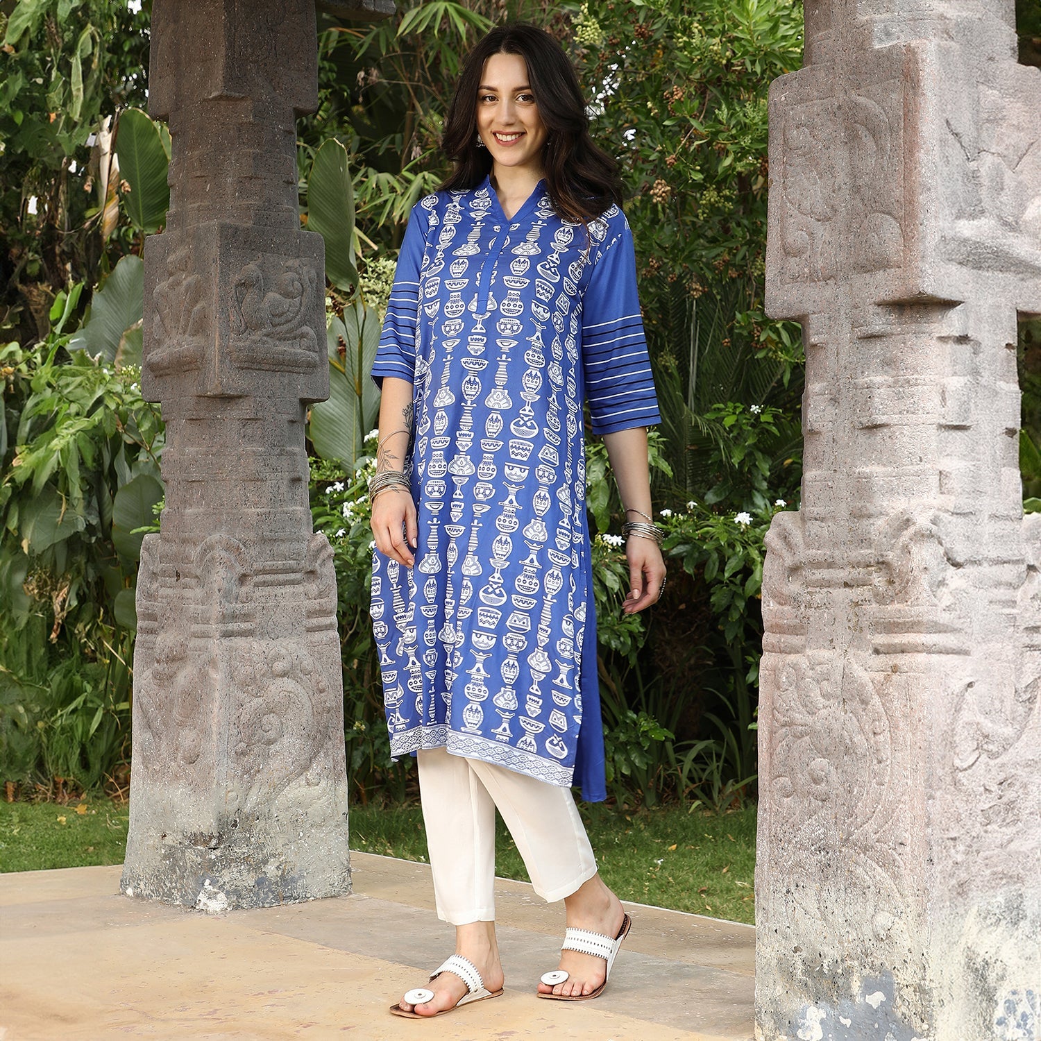 Block Print Kurta With Trousers Set