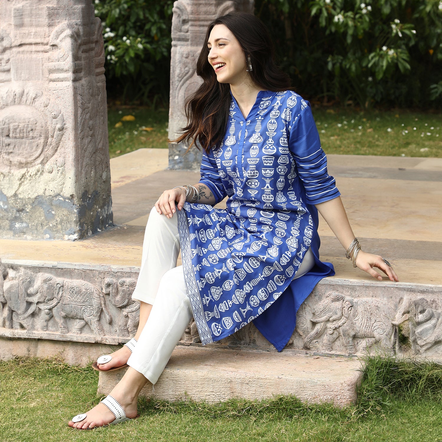 Block Print Kurta With Trousers Set