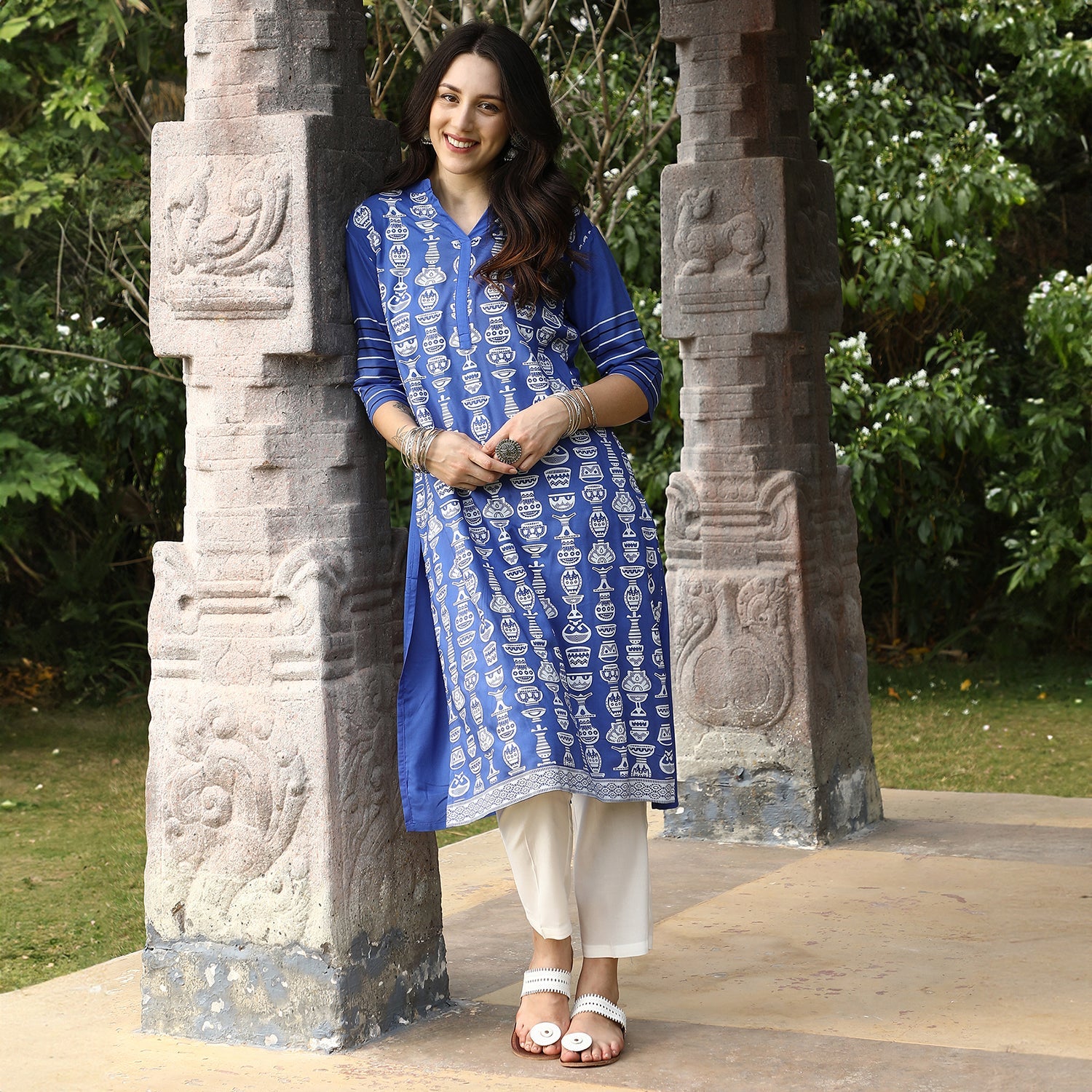 Block Print Kurta With Trousers Set