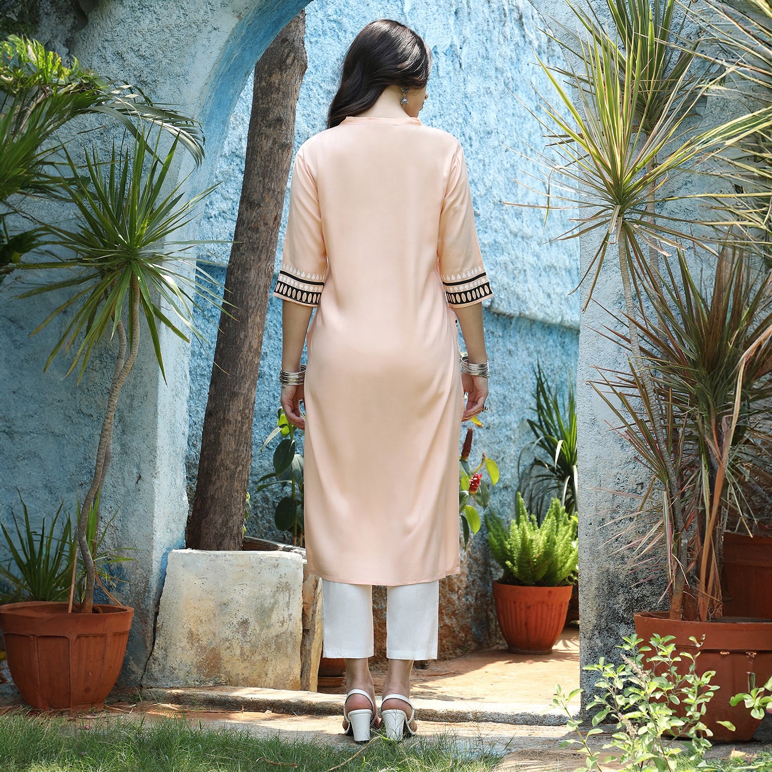 Bird Print Kurta With Trousers Set