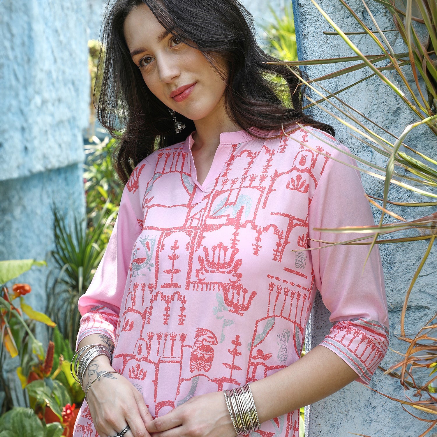 High-Low Ethnic Print Kurta