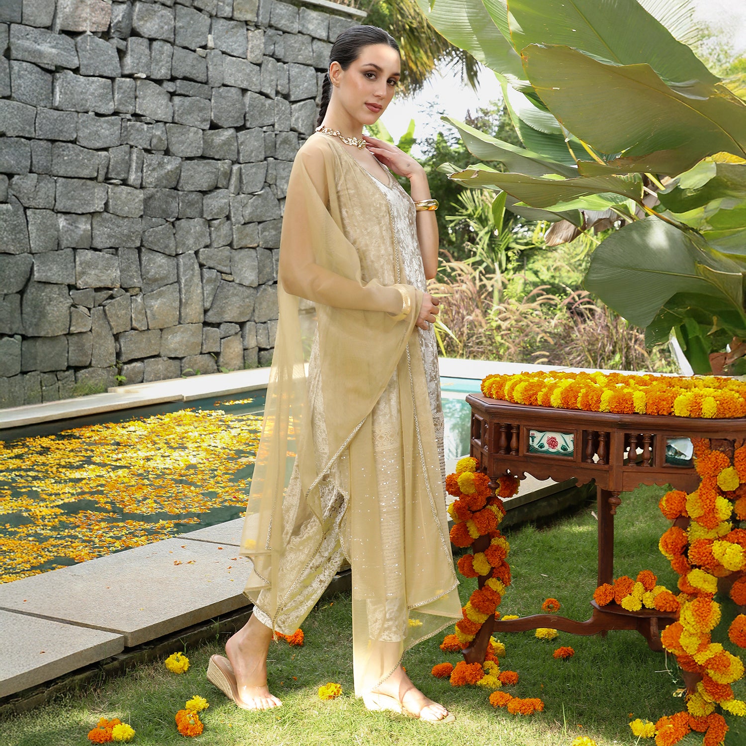 Velvet-Gleam Kurta Set