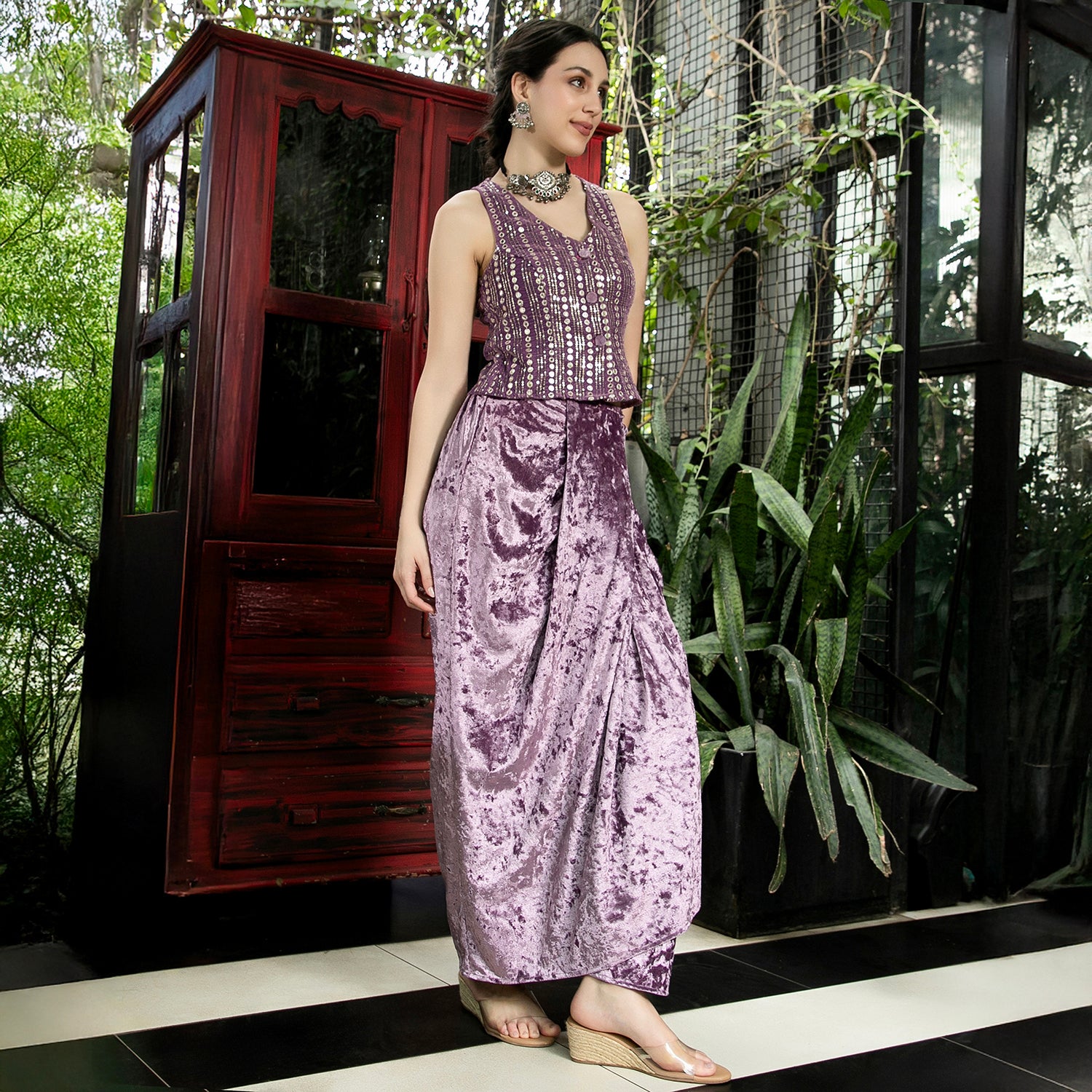 Mirror-Block Velvet Co-Ord Set