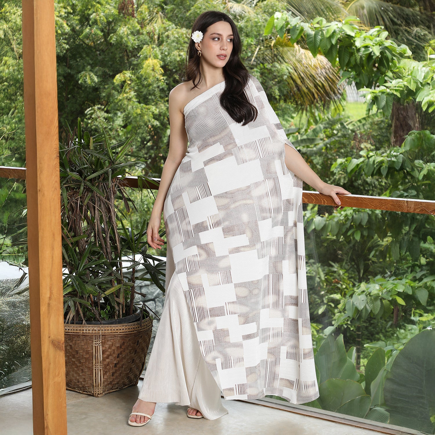 Abstract Asymmetrical-Pleated Co-Ord Set