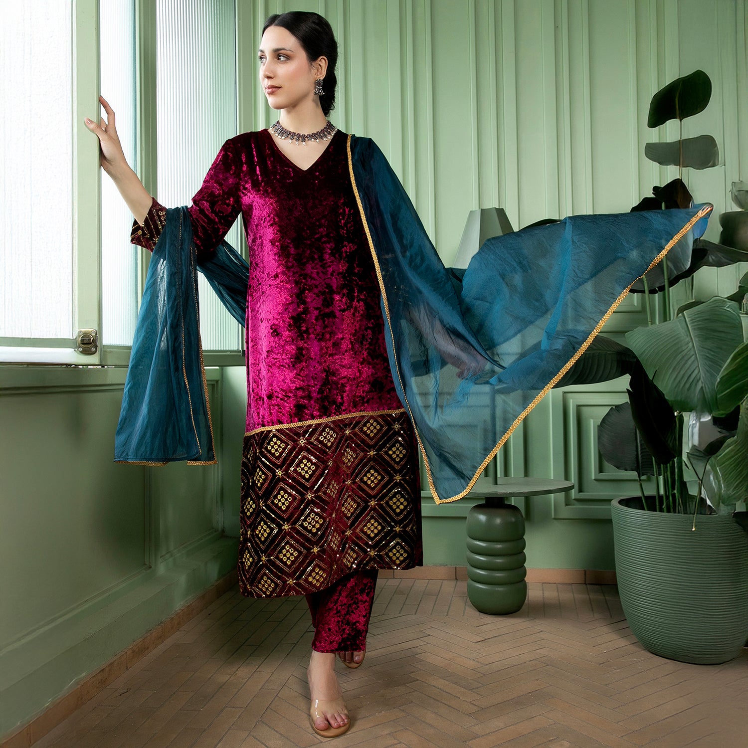Velvet-Gleam Kurta Set