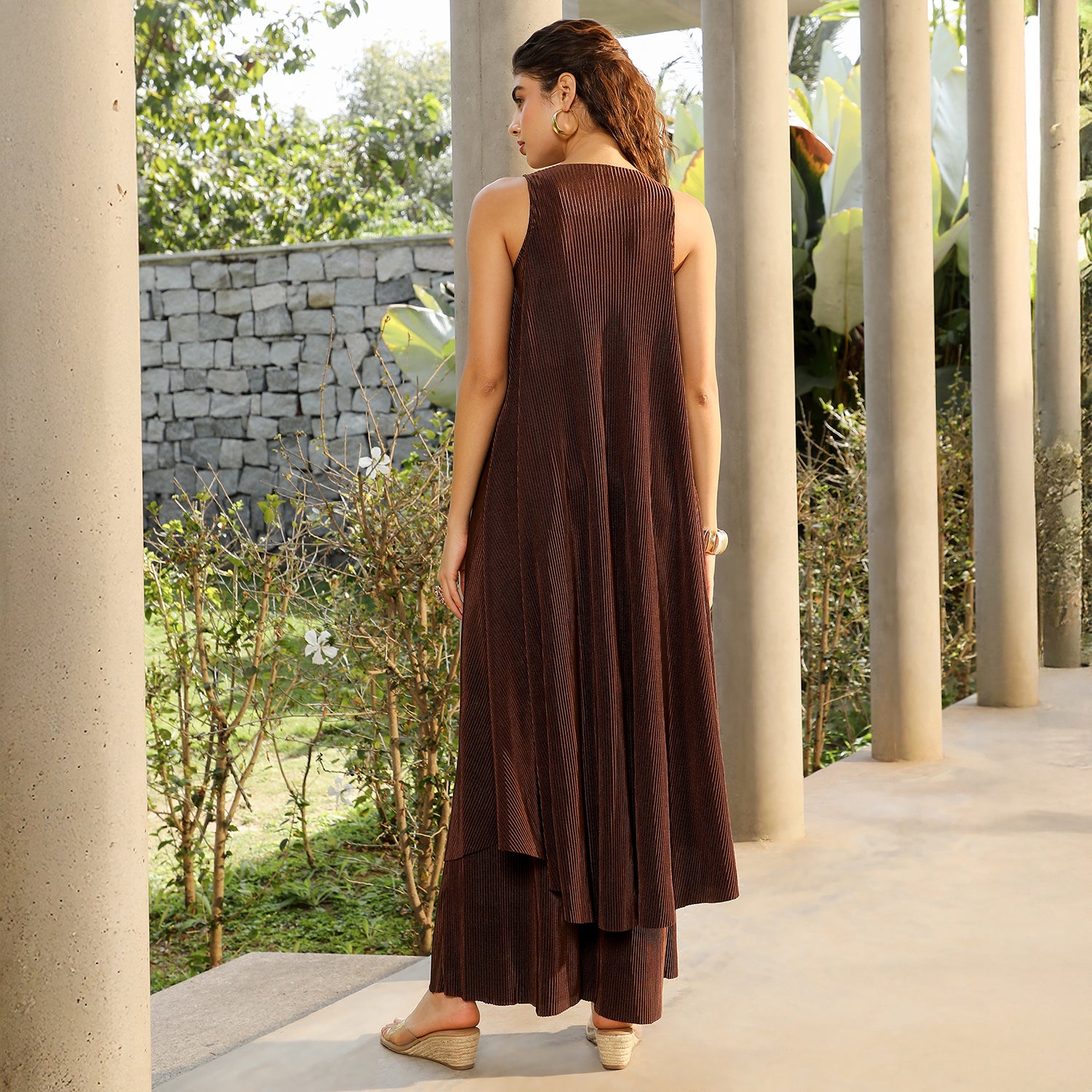 Solid Pleated-Halter Kurta Set