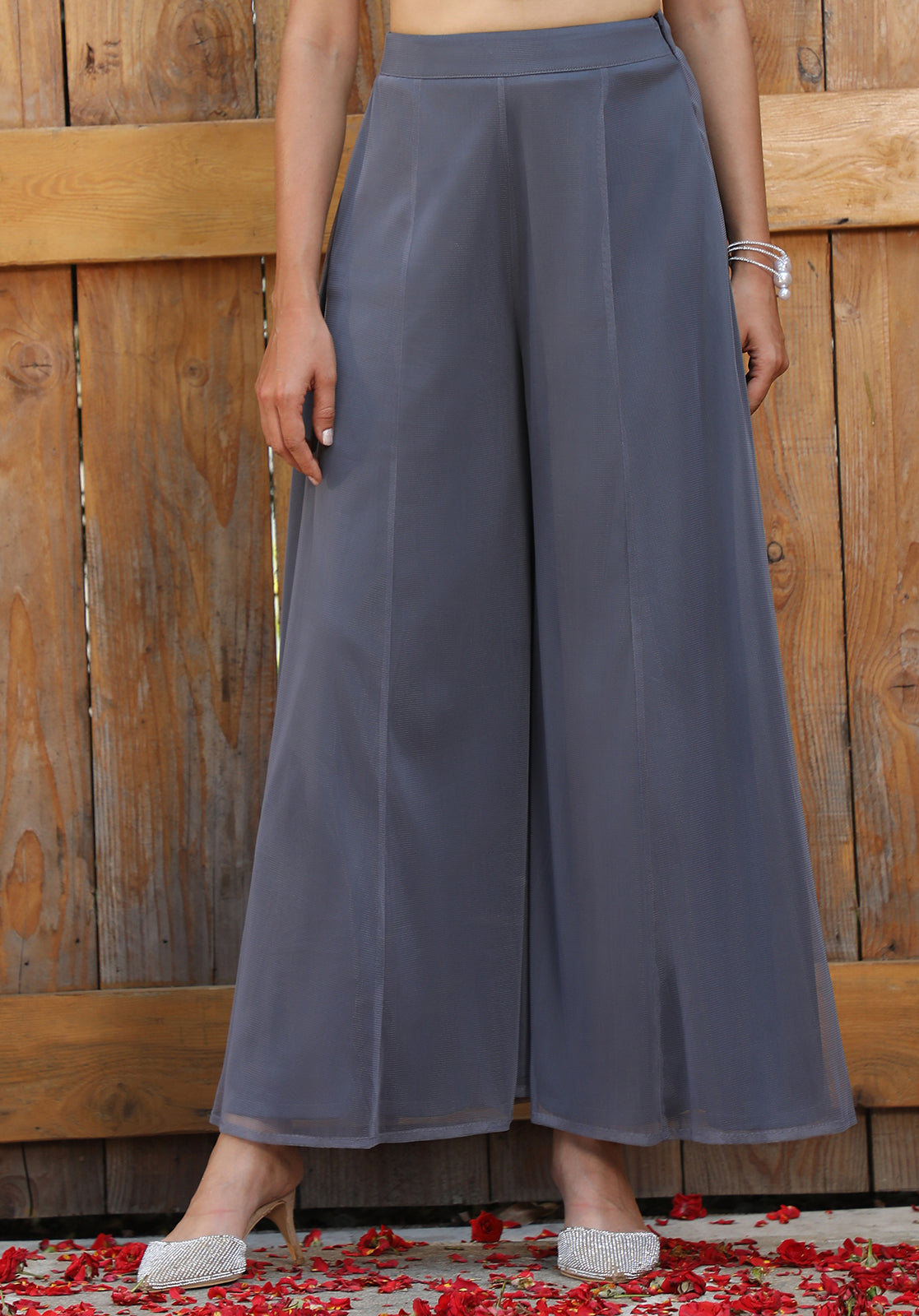 Embellished Georgette Sleeveless Square Neck Grey Co-ord Set