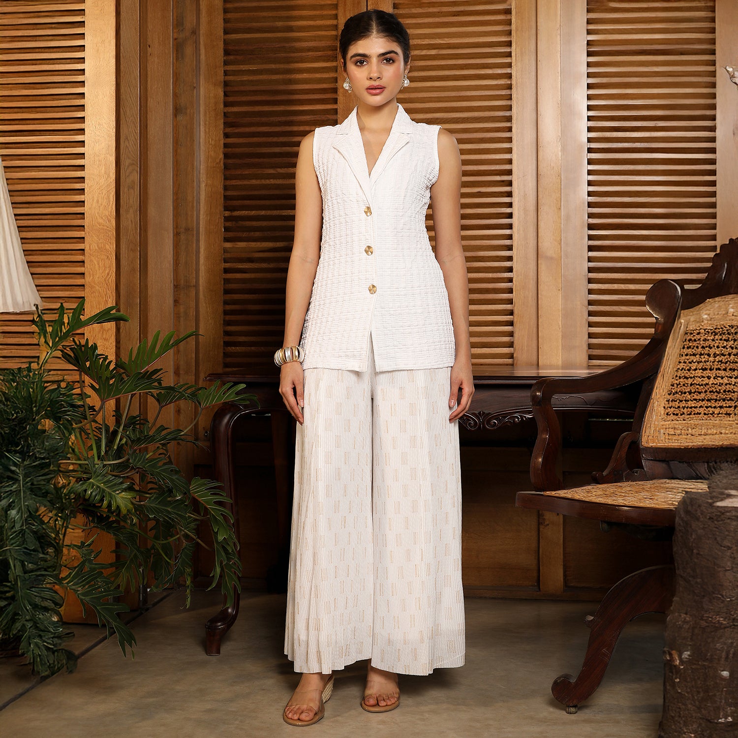 Textured-Vest Flared Co-Ord Set