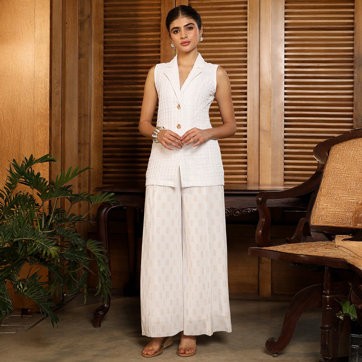 Textured-Vest Flared Co-Ord Set