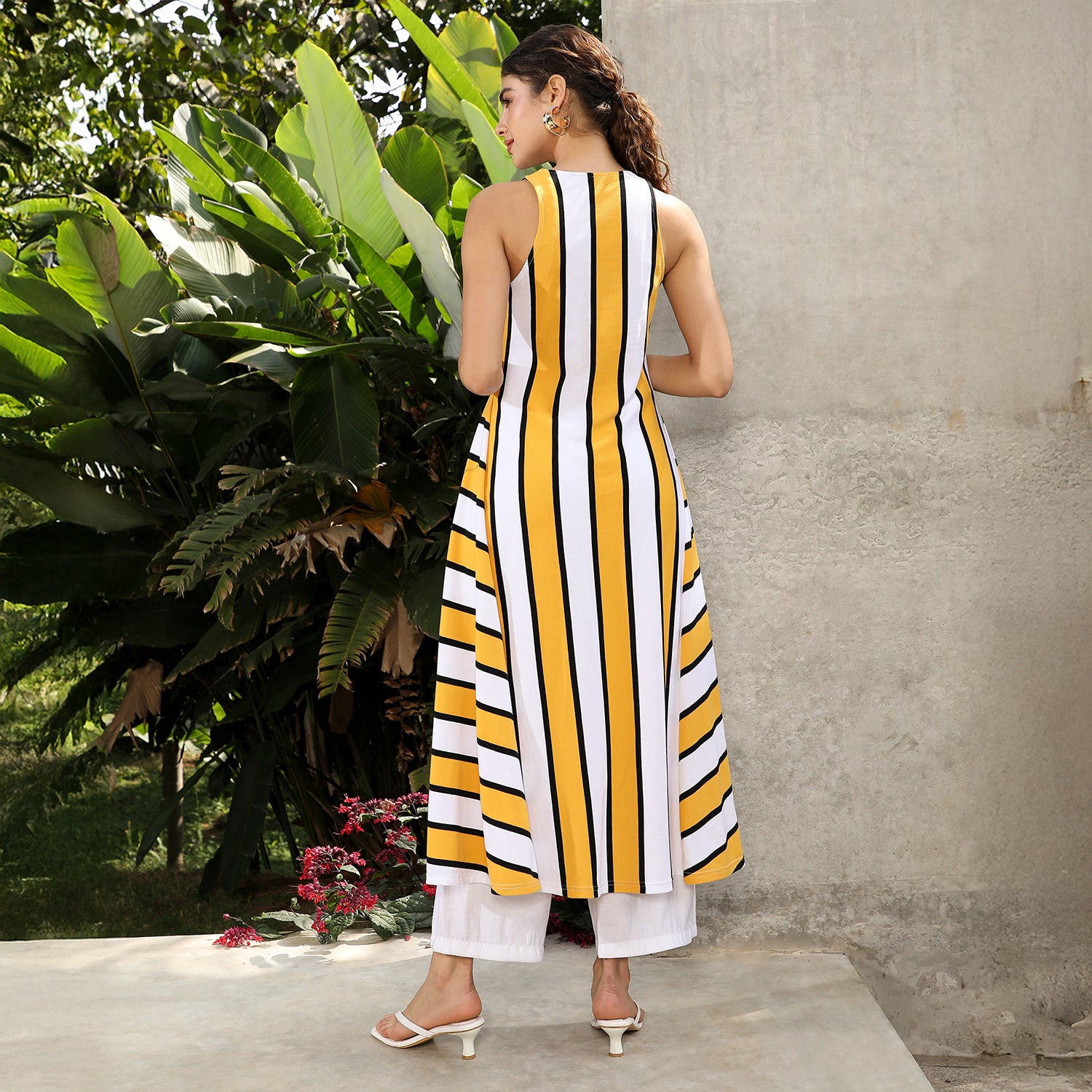 Nautical-Striped Flared Kurta Set