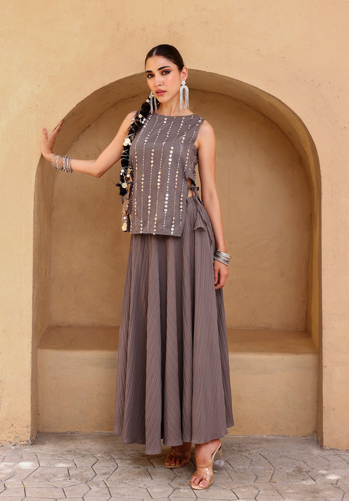 Grey Poly Georgette Co-ord Set