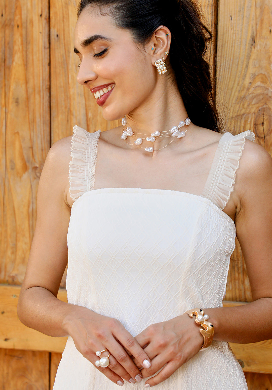 Knitted Self-Design Sleeveless Square Neck Palazzo Off-White Co-ord Set