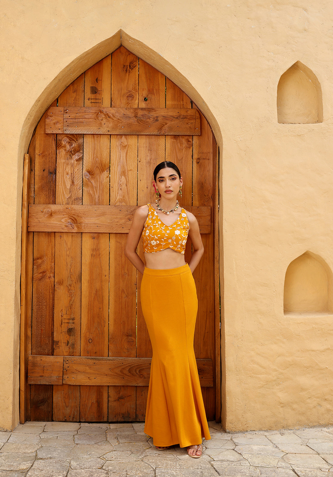 Mustard Polyblend Lehenga Choli Set