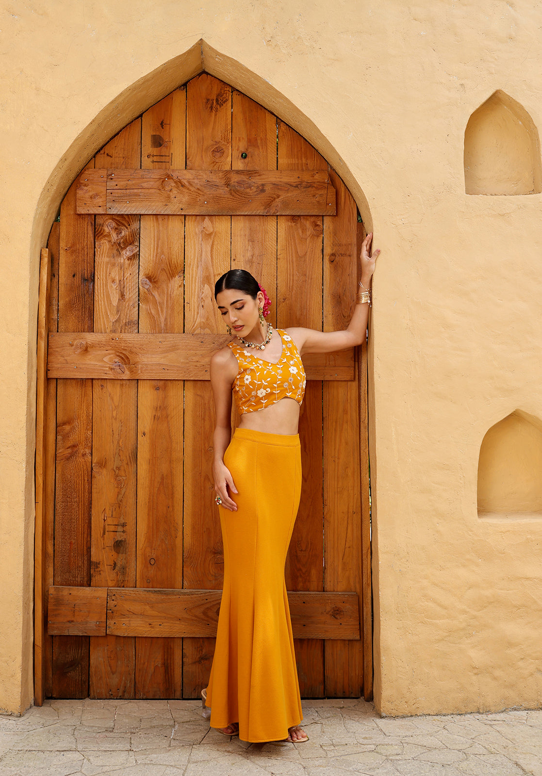 Mustard Polyblend Lehenga Choli Set
