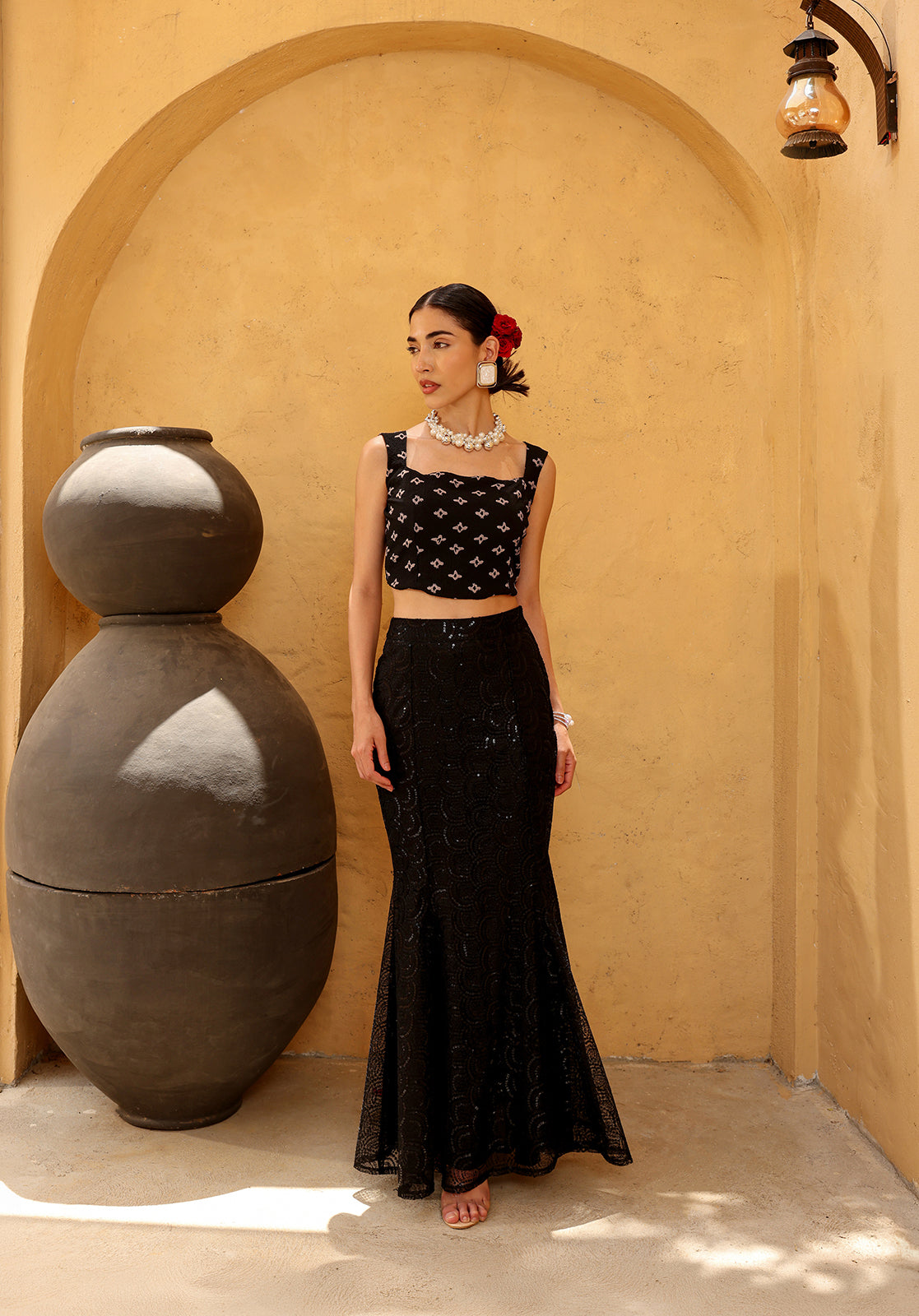 Black Polyblend Lehenga Set