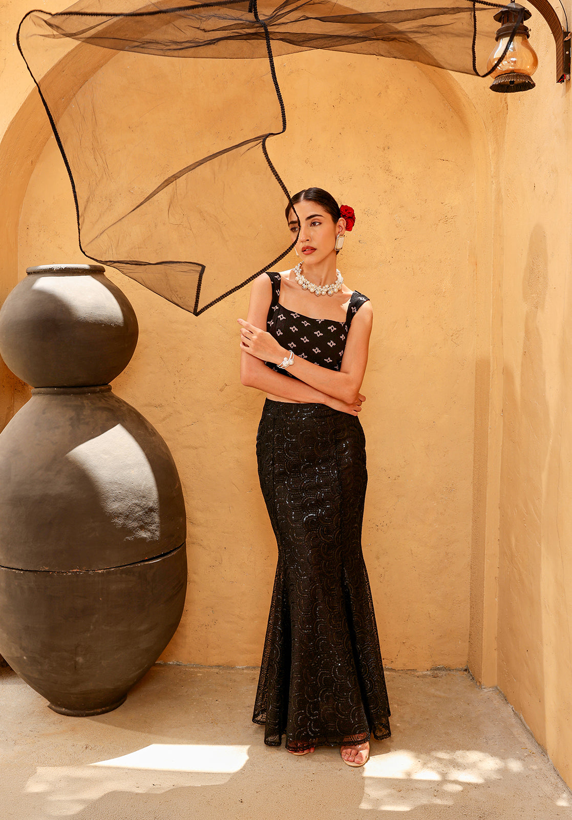 Black Polyblend Lehenga Set