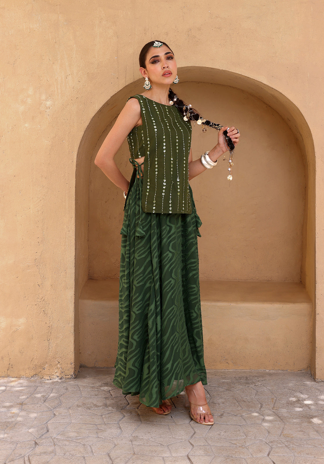 Olive Poly Georgette Co-ord Set