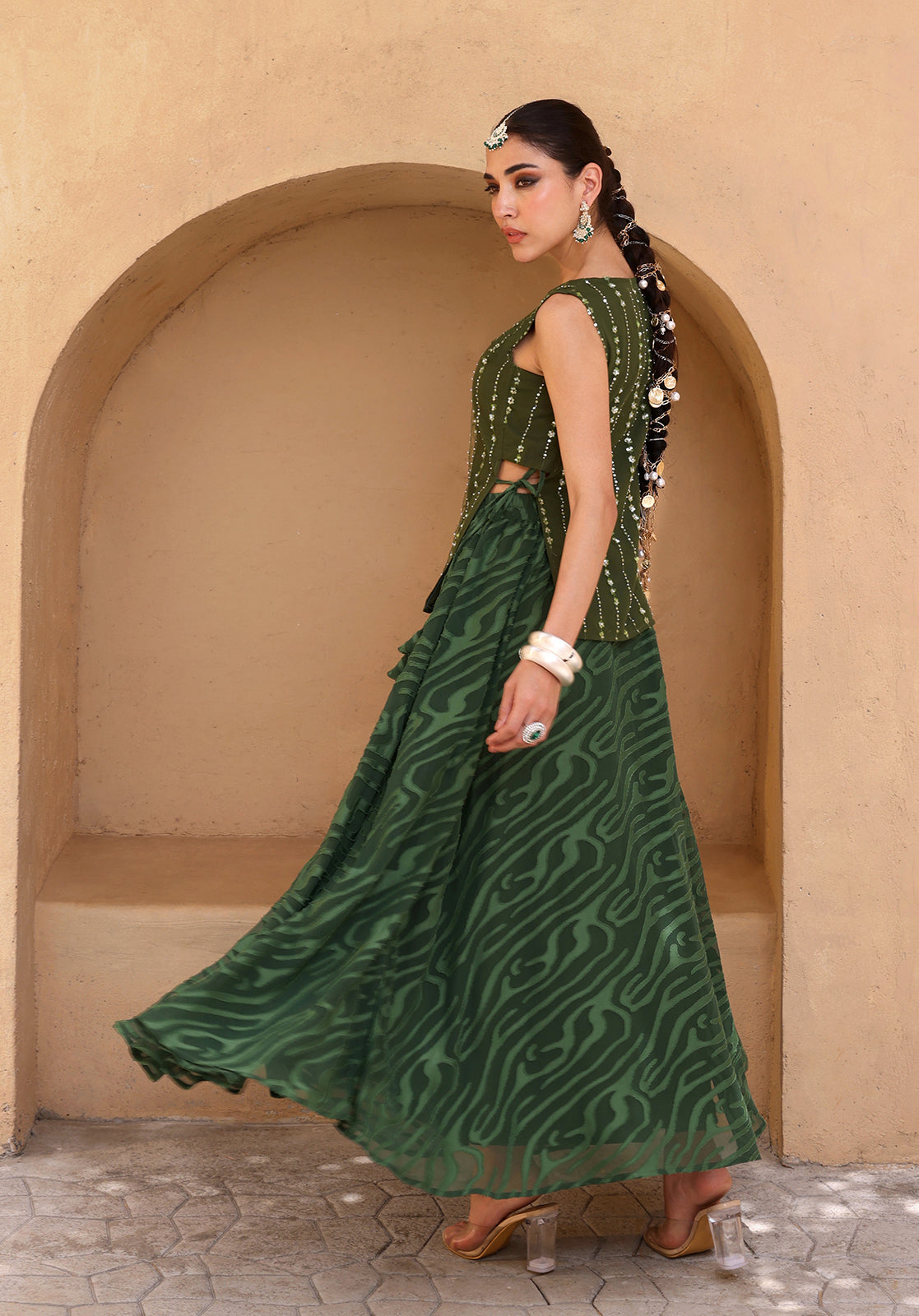 Olive Poly Georgette Co-ord Set