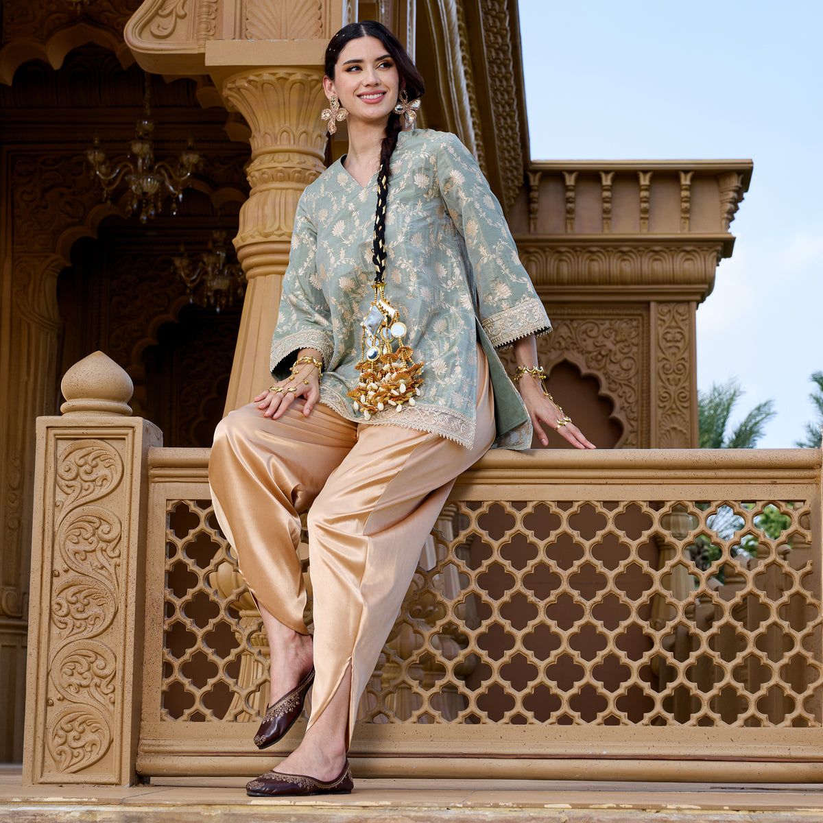 Brocade Kurta with satin trousers