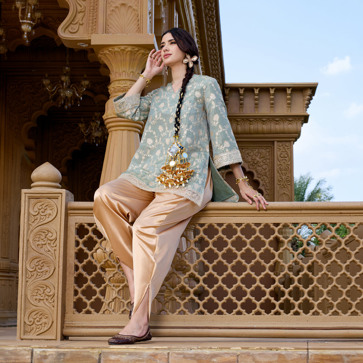 Brocade Kurta with satin trousers