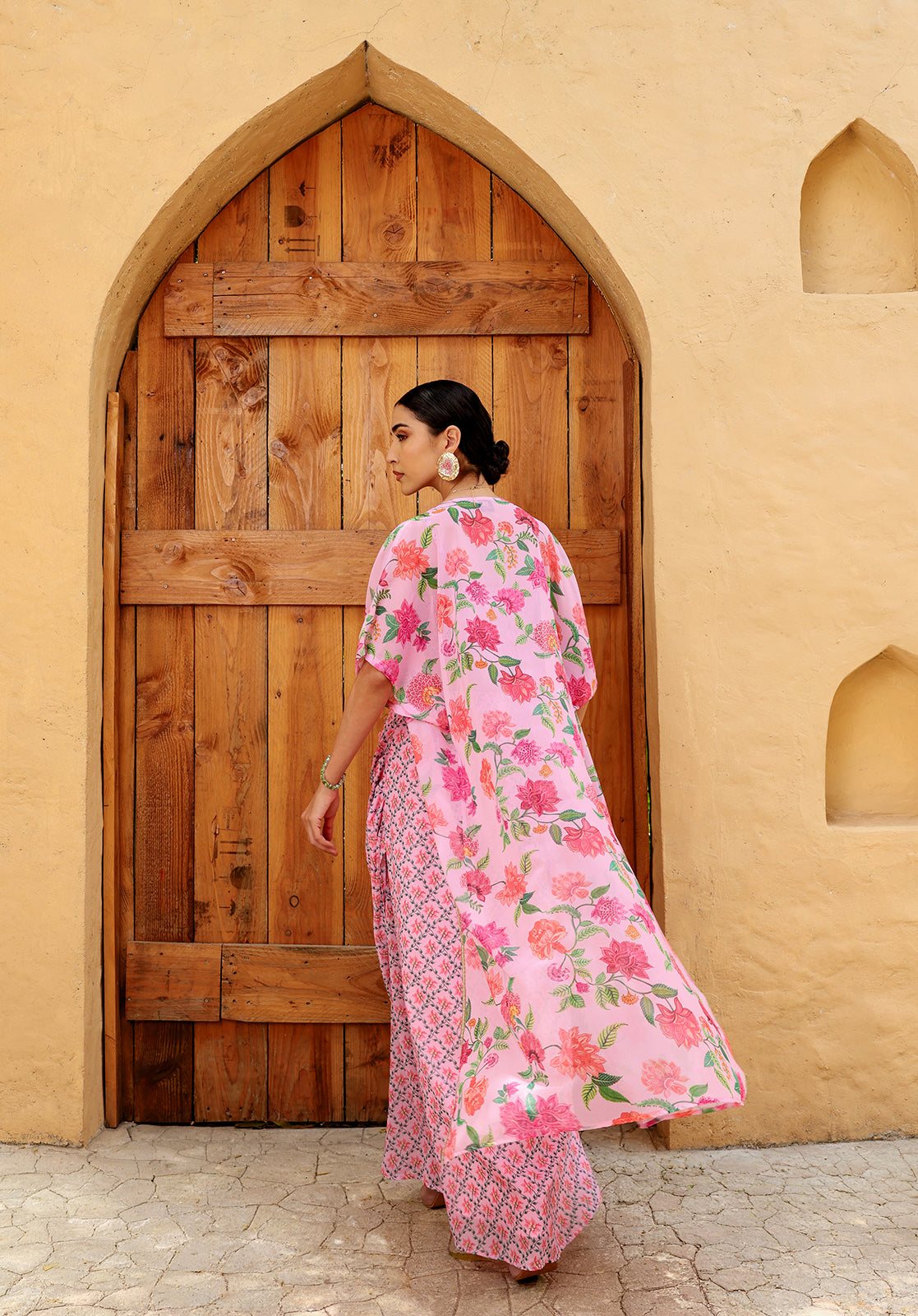 Floral Poly Georgette Square Neck Sleeveless Pink Co-ord Set