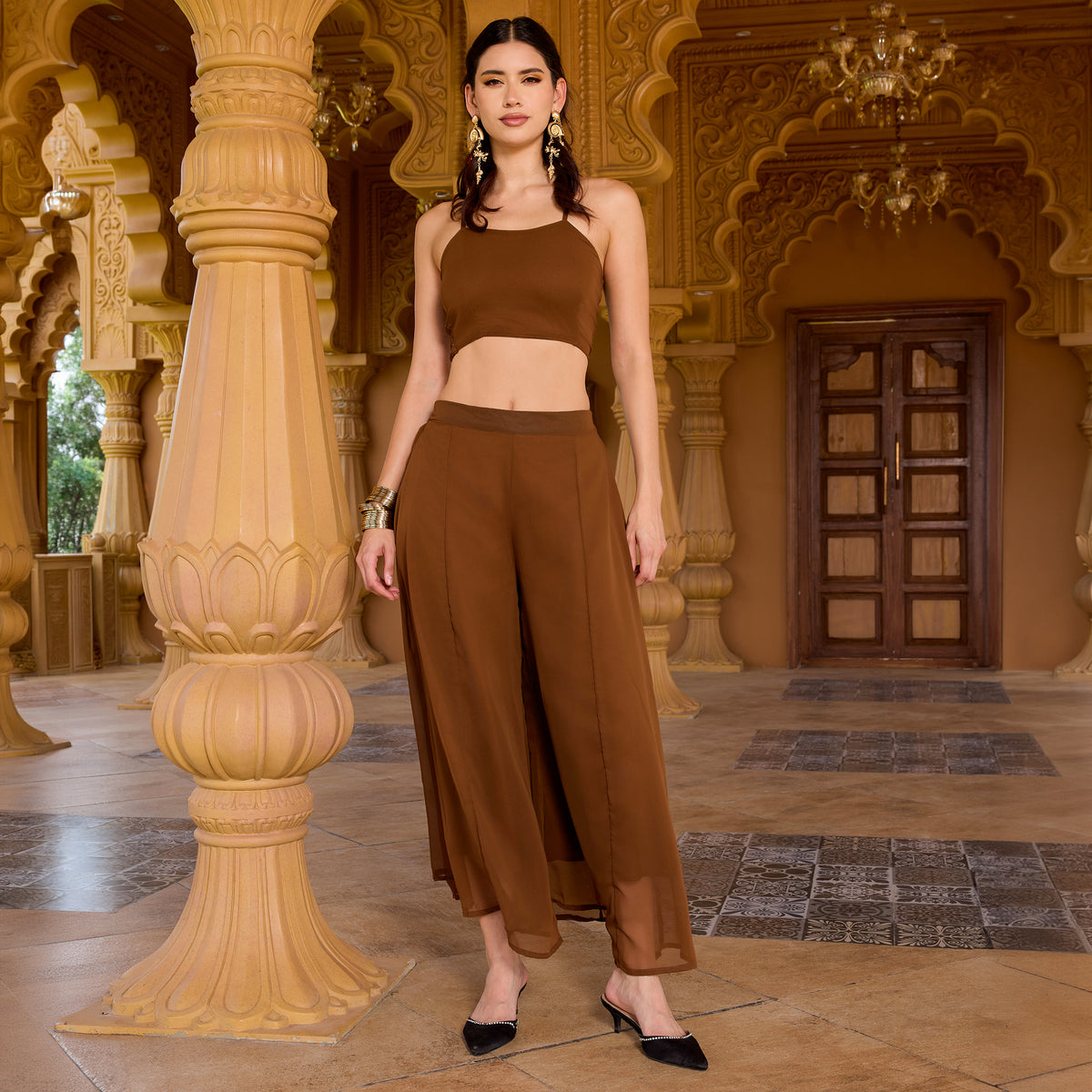 Sequin Embroidered coord set with palazzos