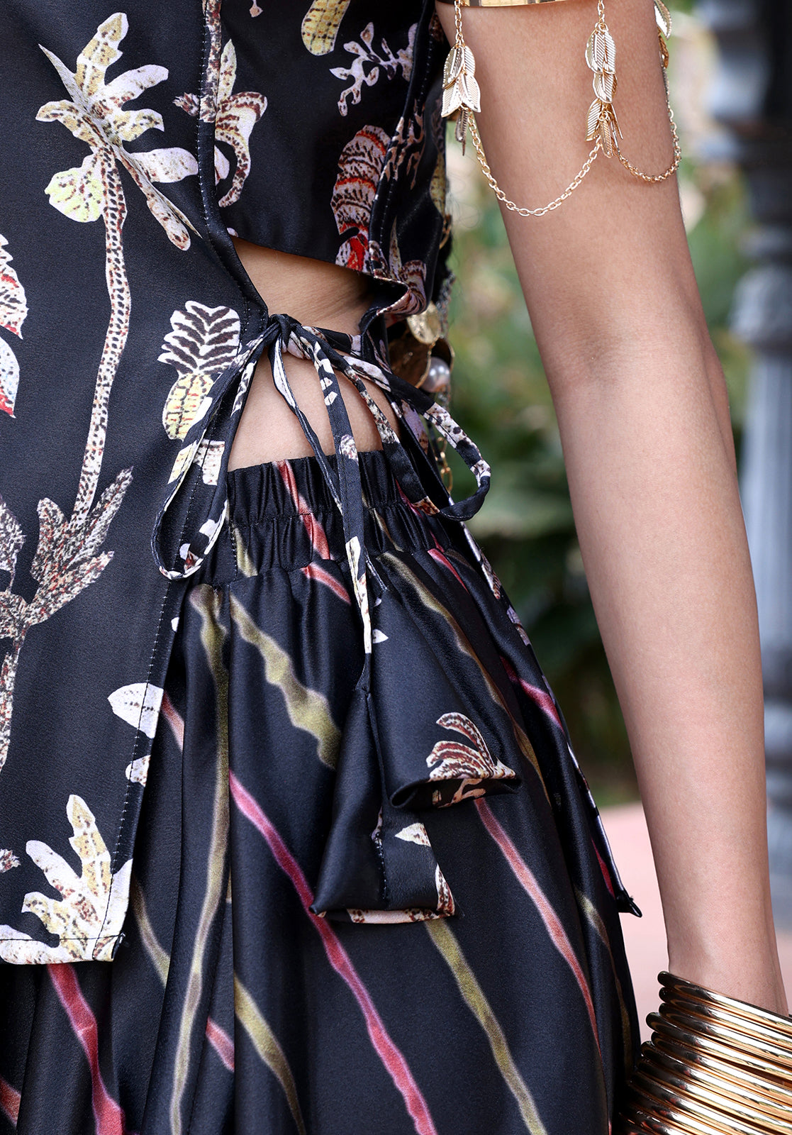 Black Poly Satin Top & Skirt Set