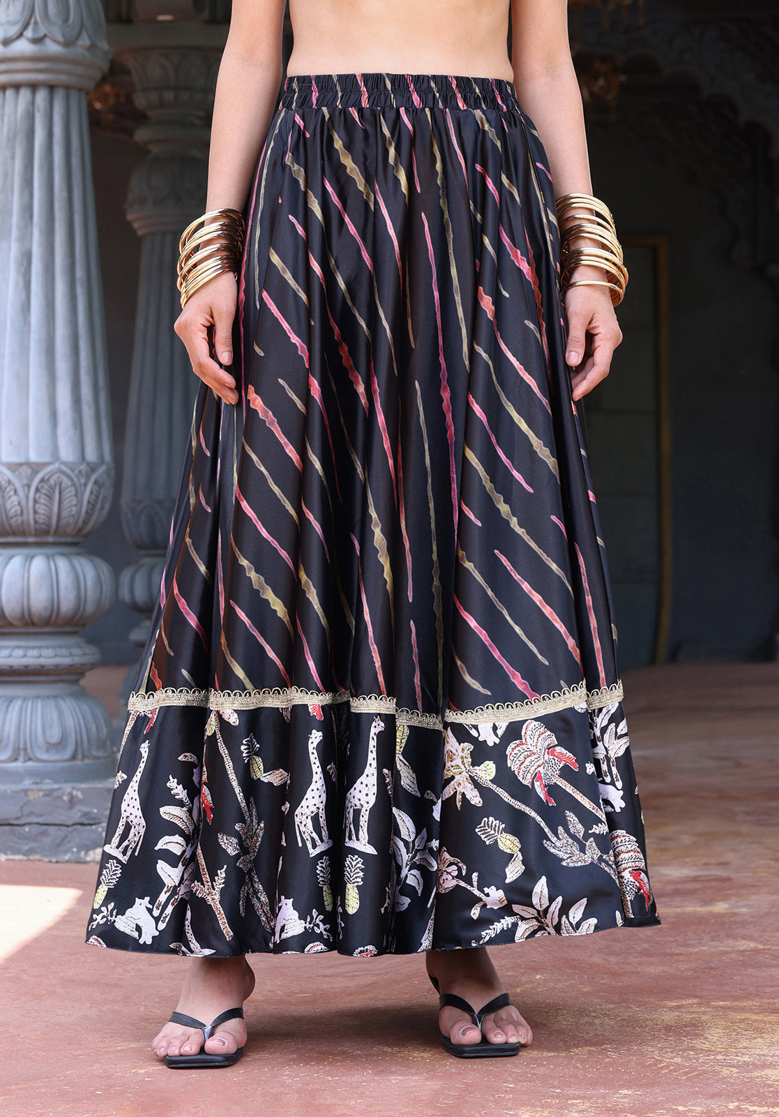 Black Poly Satin Top & Skirt Set