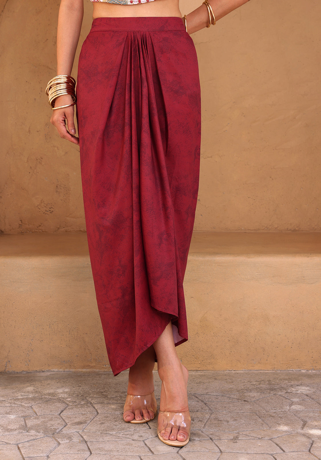 Embellished Georgette Strapless Sleeveless Maroon Co-ord Set