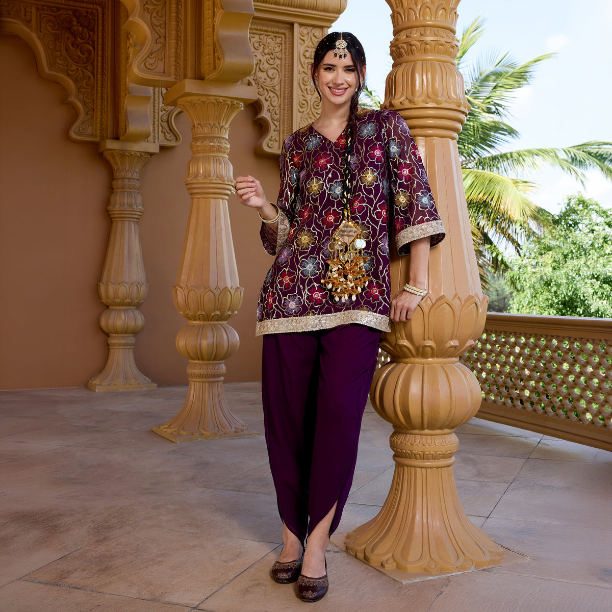 Sequin embroidered kurta with trousers