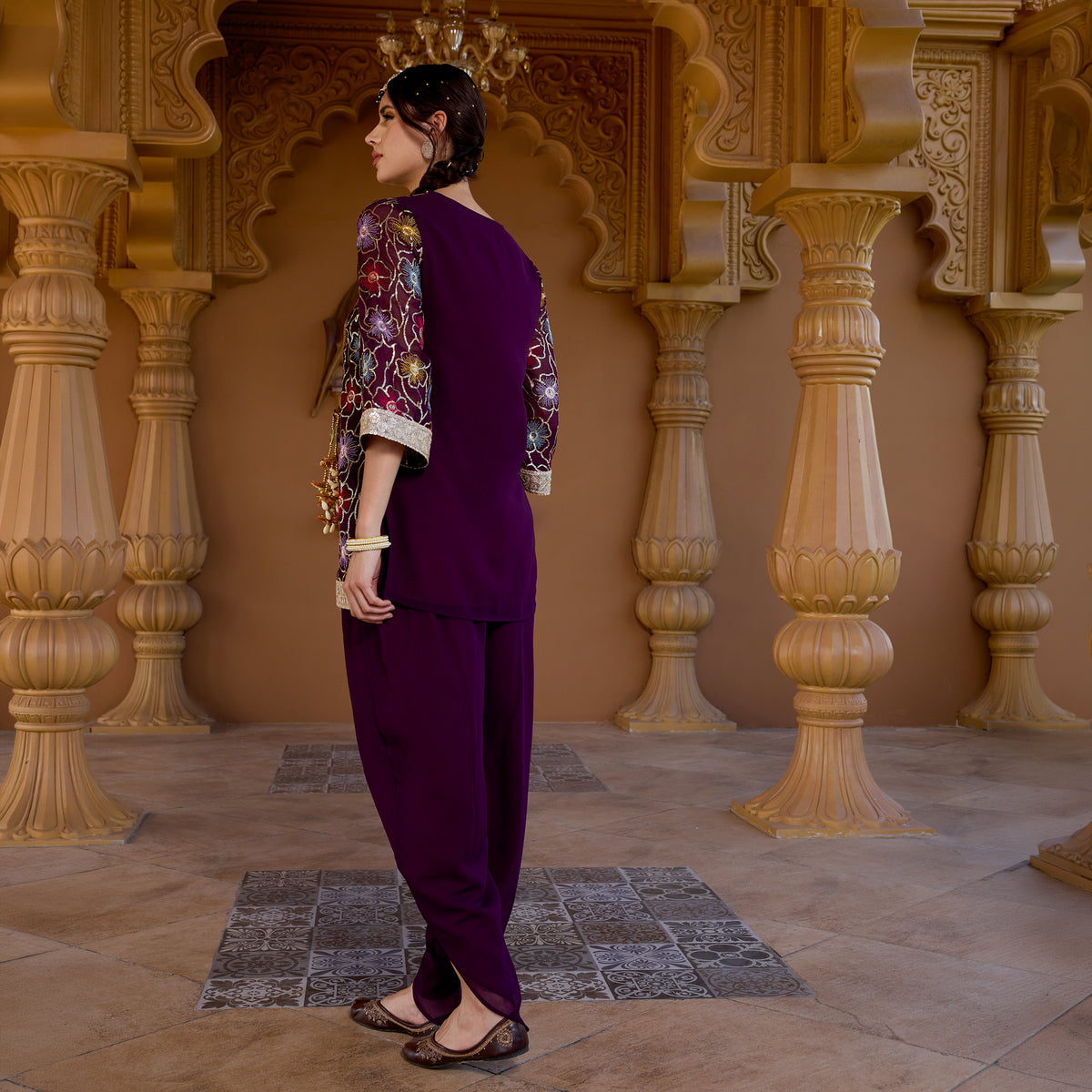 Sequin embroidered kurta with trousers