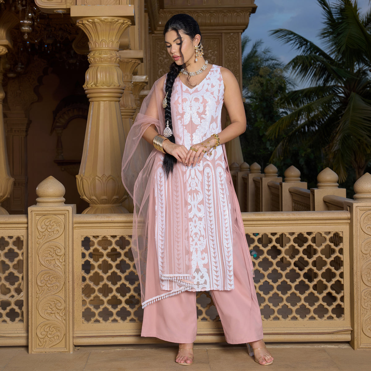Sequin kurta with trousers and dupatta