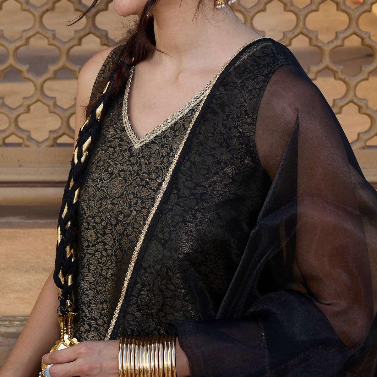 Brocade kurta with trousers and dupatta