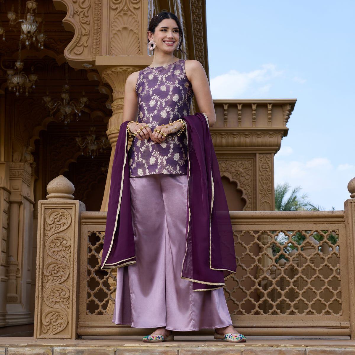 Brocade kurti with palazzos and dupatta