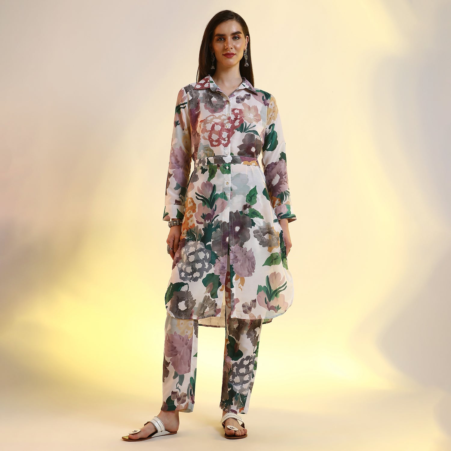 Botanical Cluster Shirt Kurti With Trousers