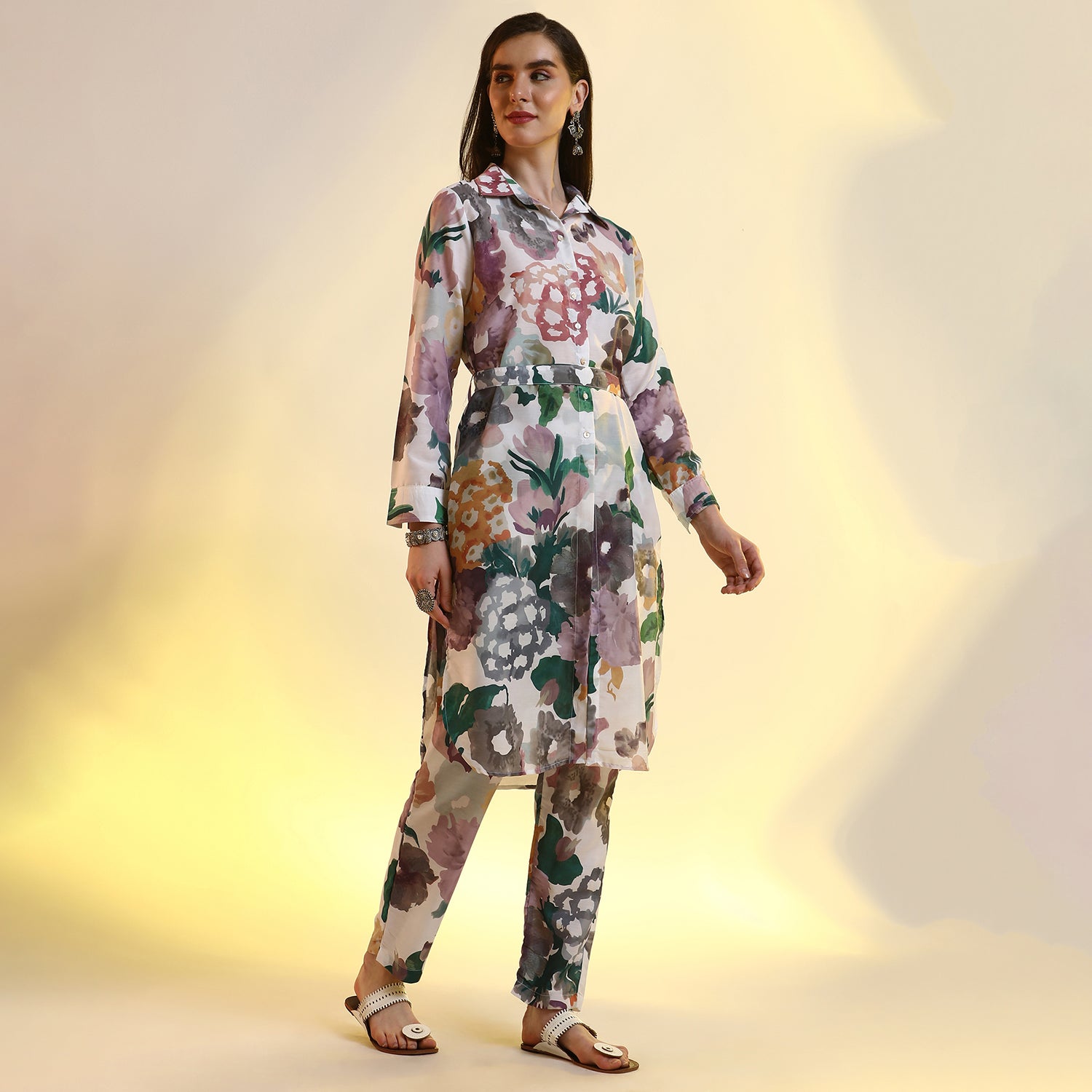 Botanical Cluster Shirt Kurti With Trousers