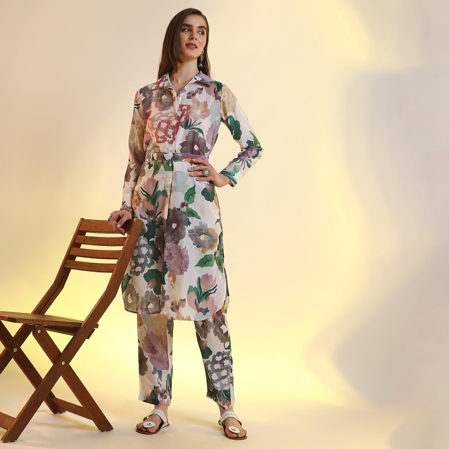 Botanical Cluster Shirt Kurti With Trousers
