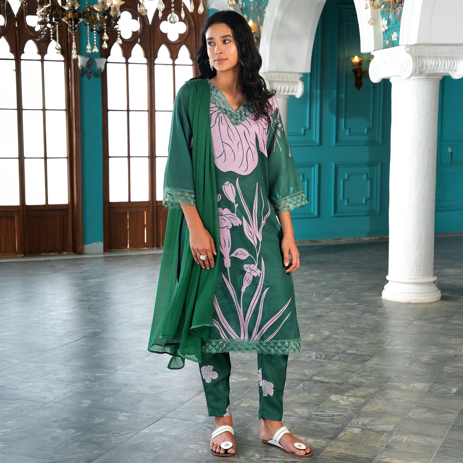 Contrast Tulips Kurta Set