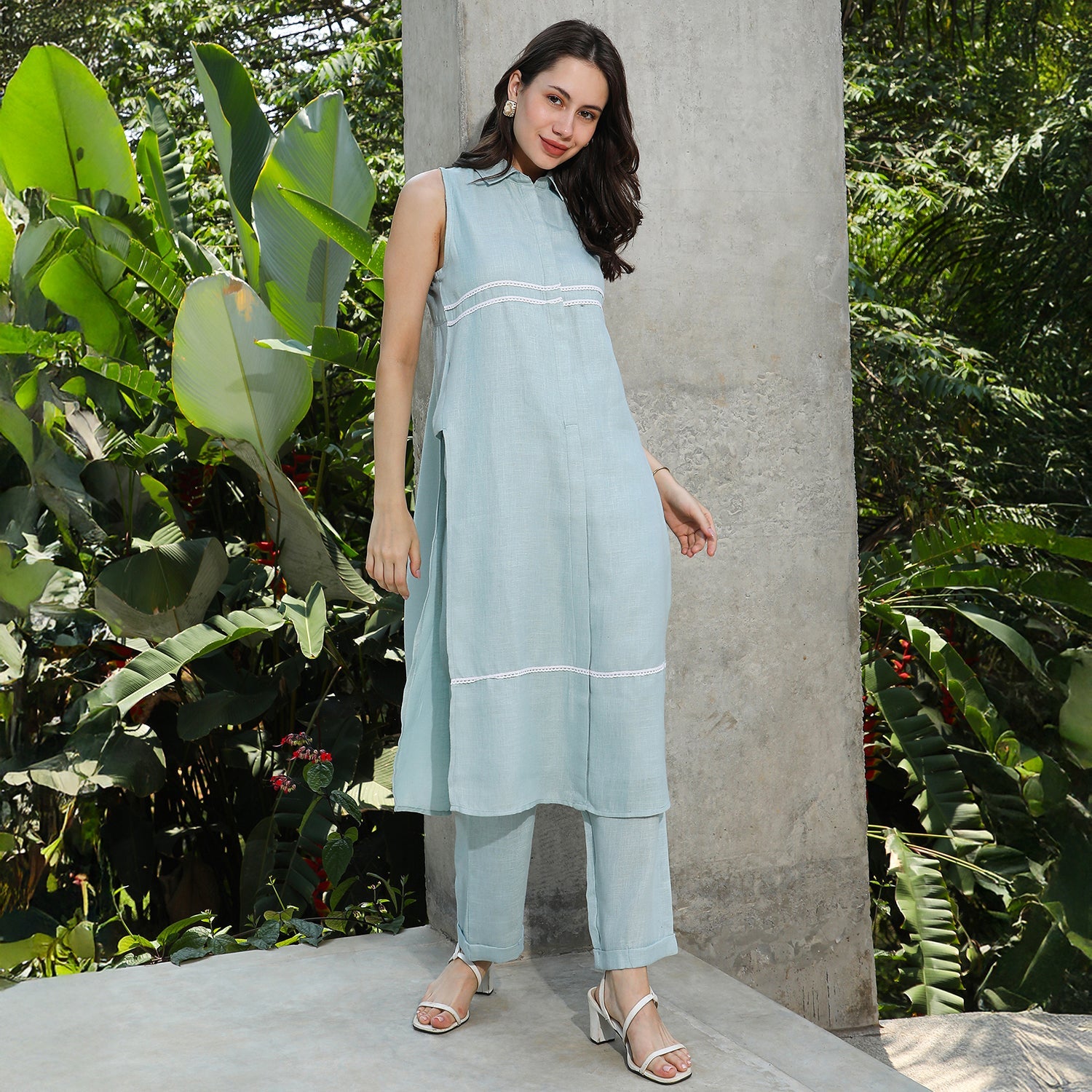 Lined Linen-Blend Kurta Set