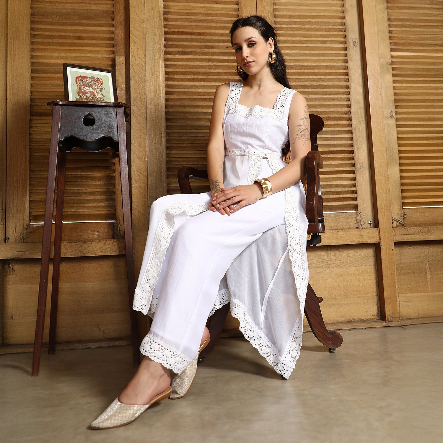 Threadwork Side-Slit Kurta Set