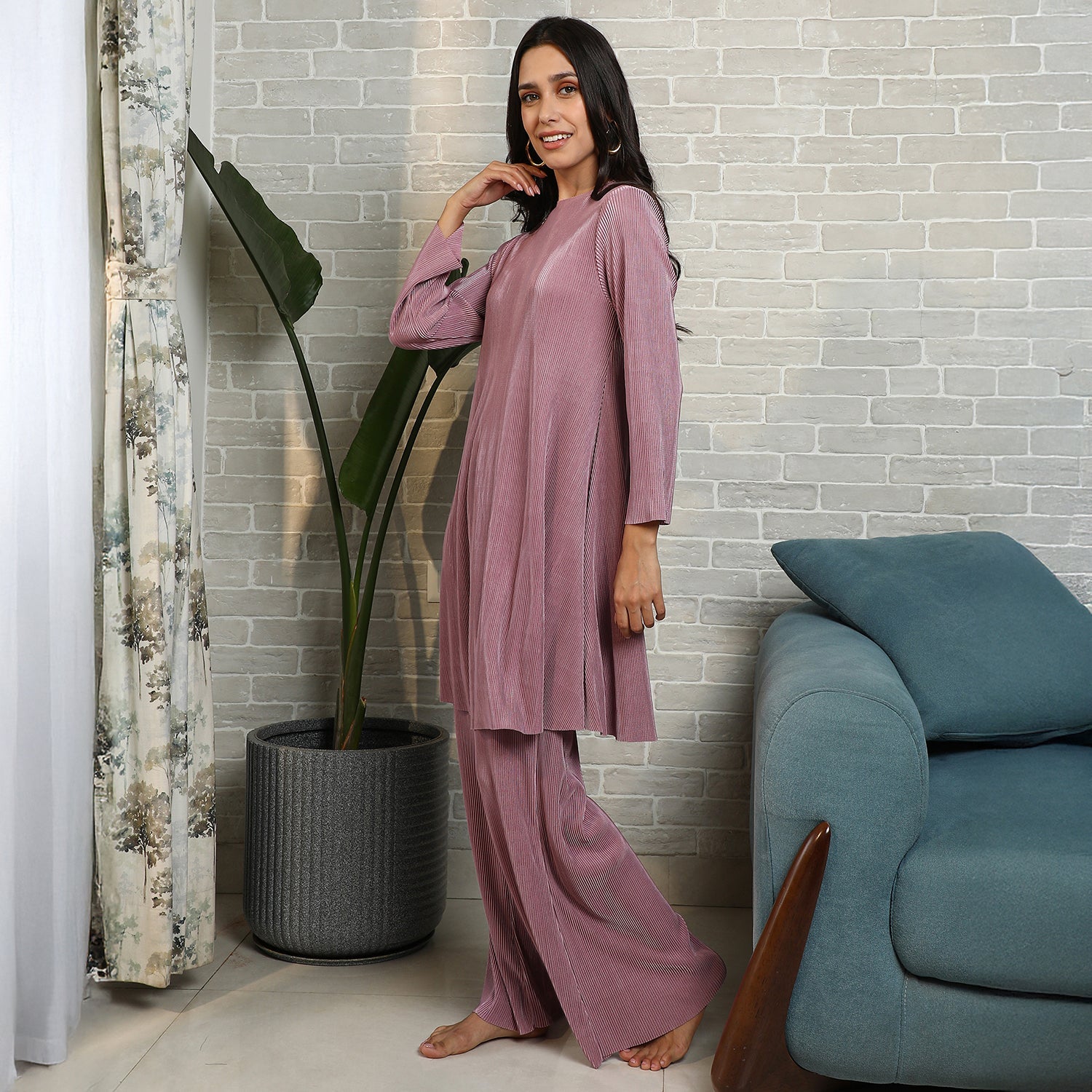 Solid Pleated Kurta Set