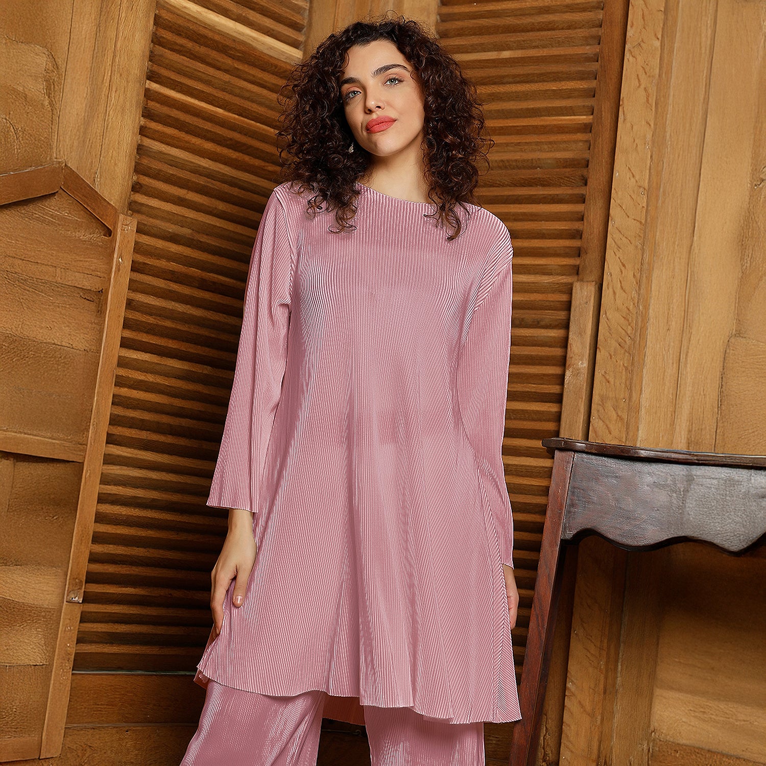 Solid Pleated Kurta Set