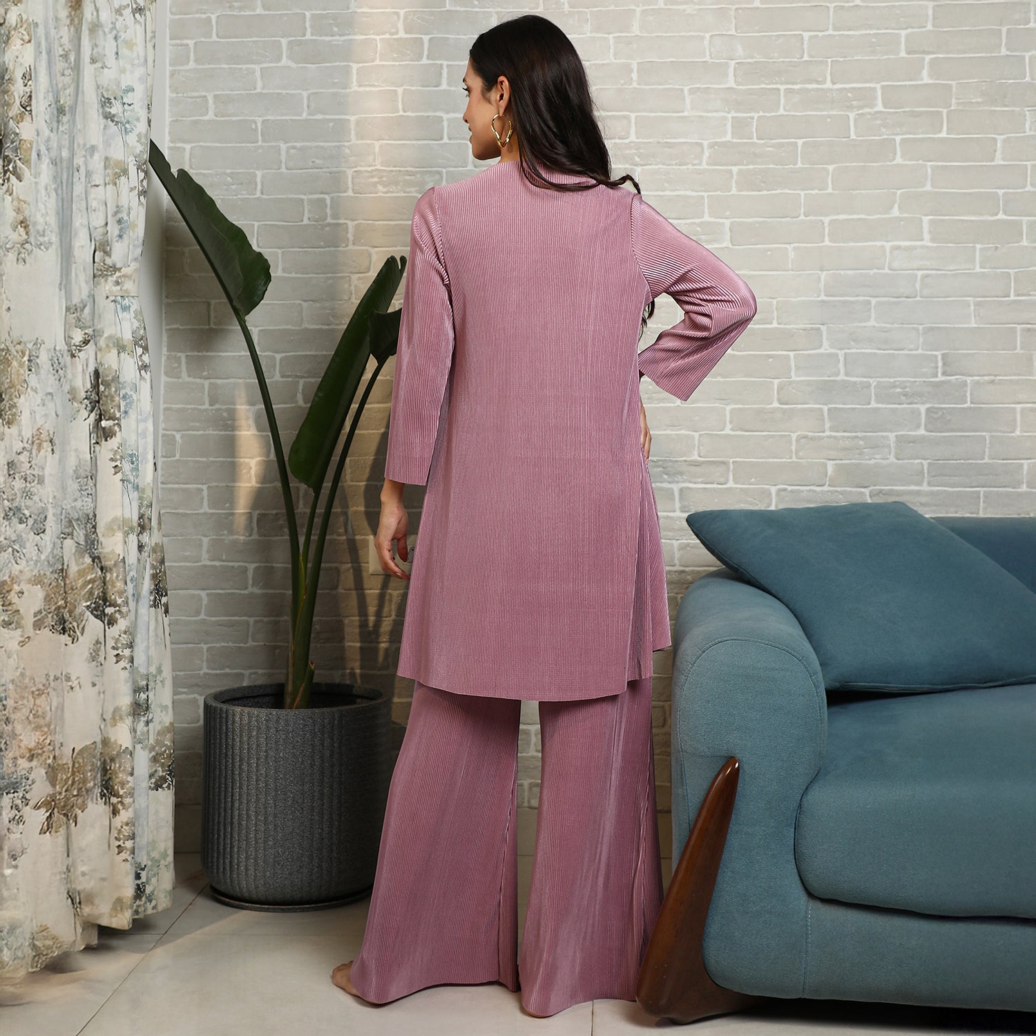 Solid Pleated Kurta Set