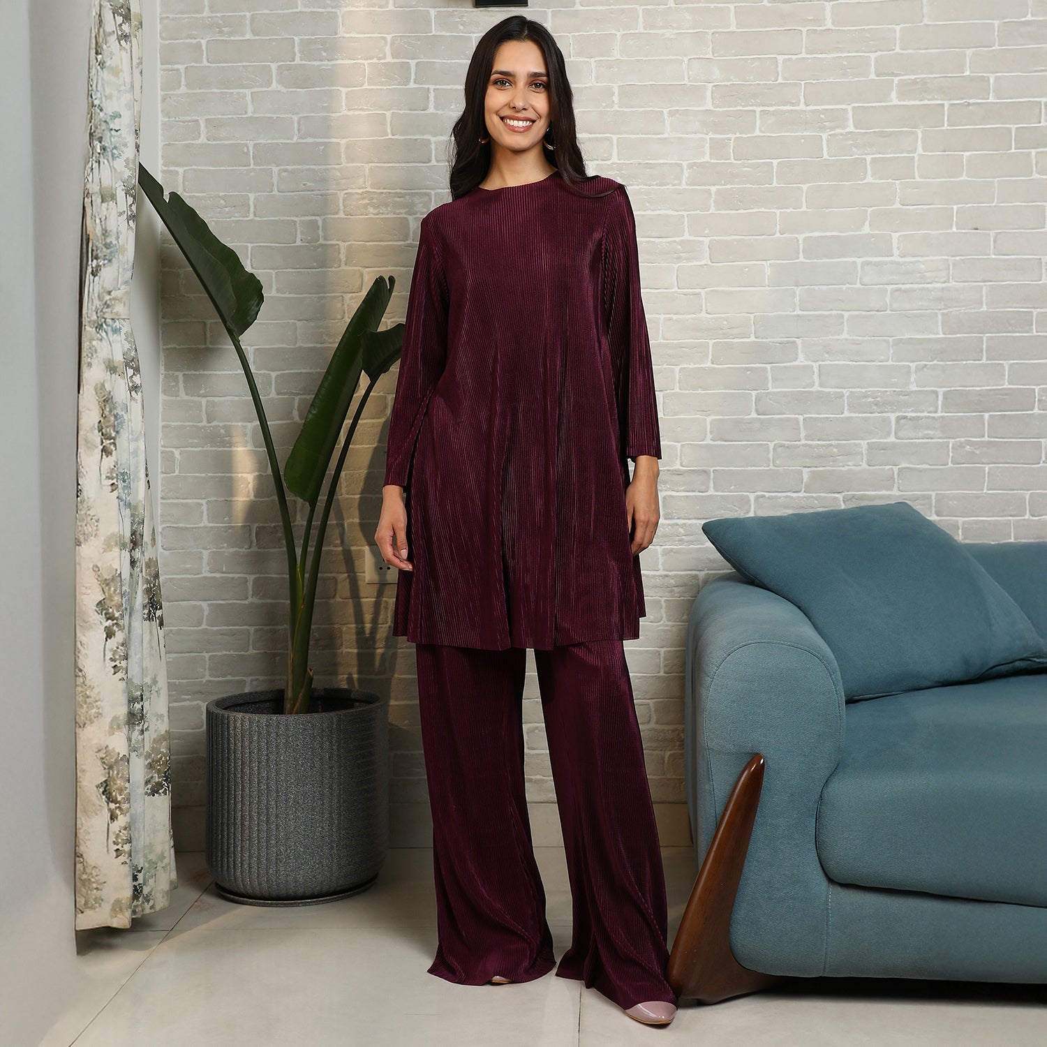 Solid Pleated Kurta Set